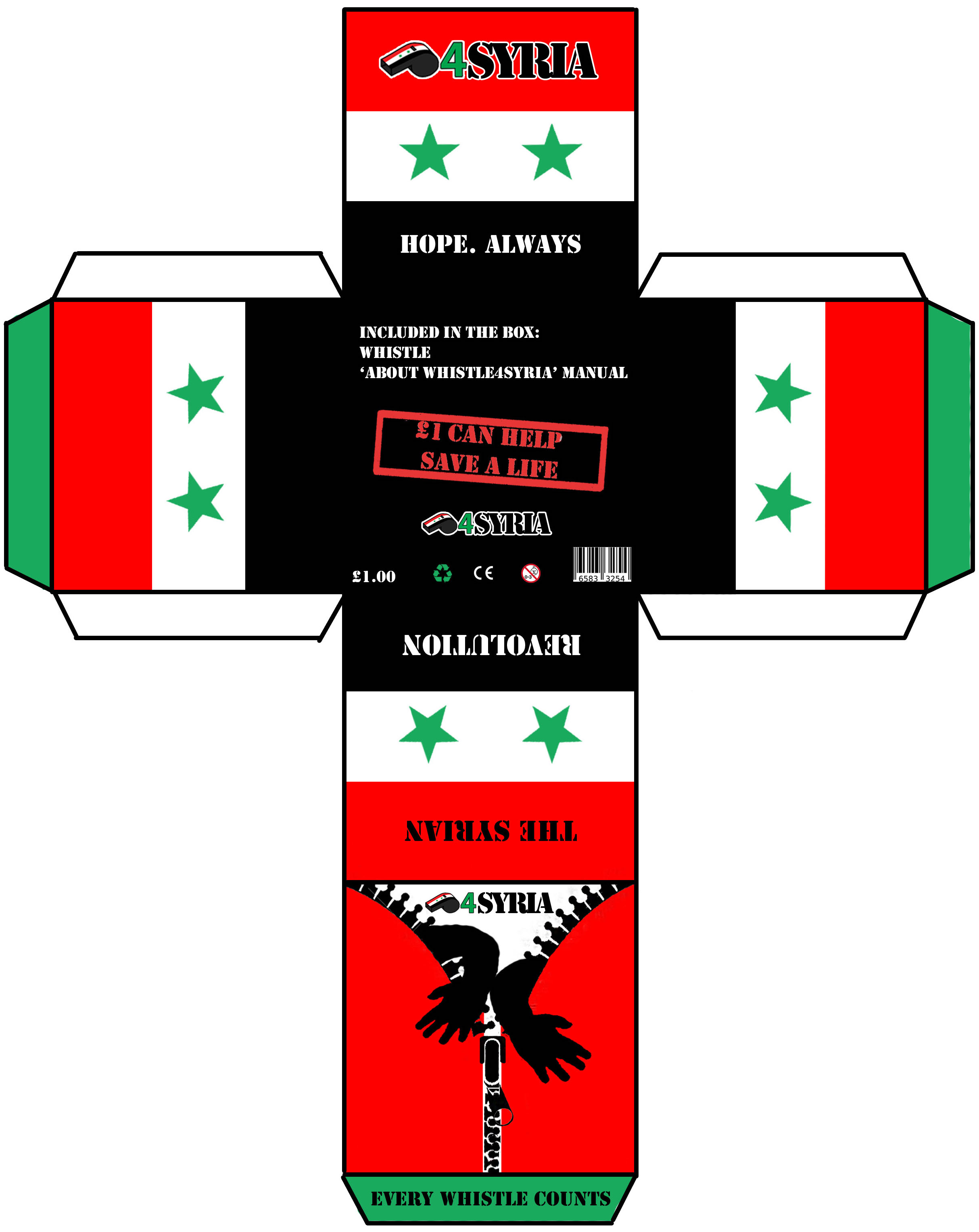 Whistle4Syria packaging
